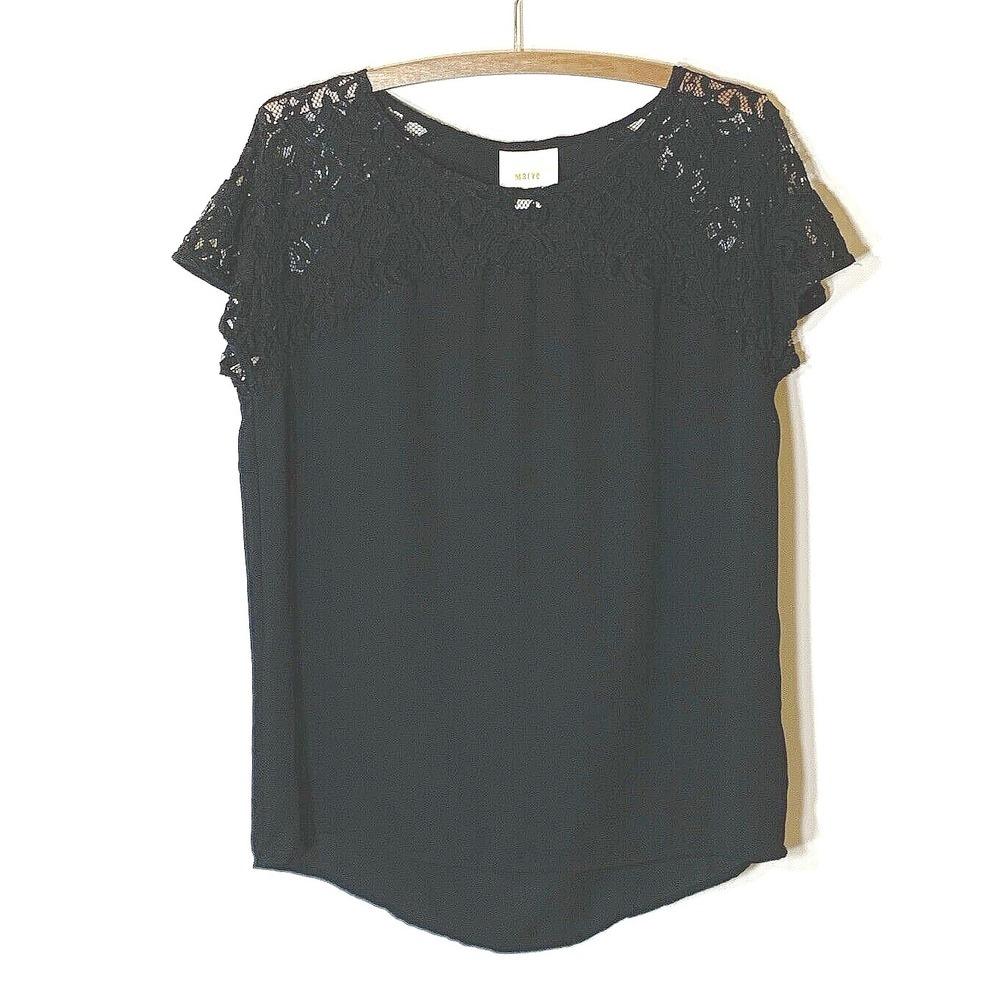 Anthropologie Maeve Top Womens XS Black Chiffon Lace Blouse Whimsygoth